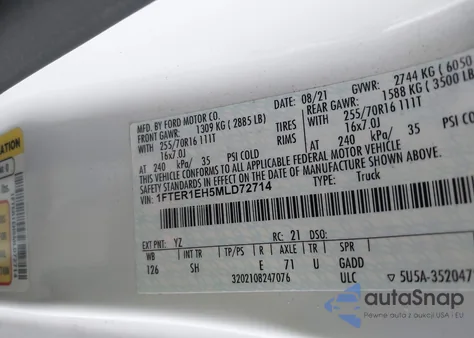 2021 Ford Ranger Xl z USA, uszkodzony, nr VIN 1FTER1EH5MLD72714